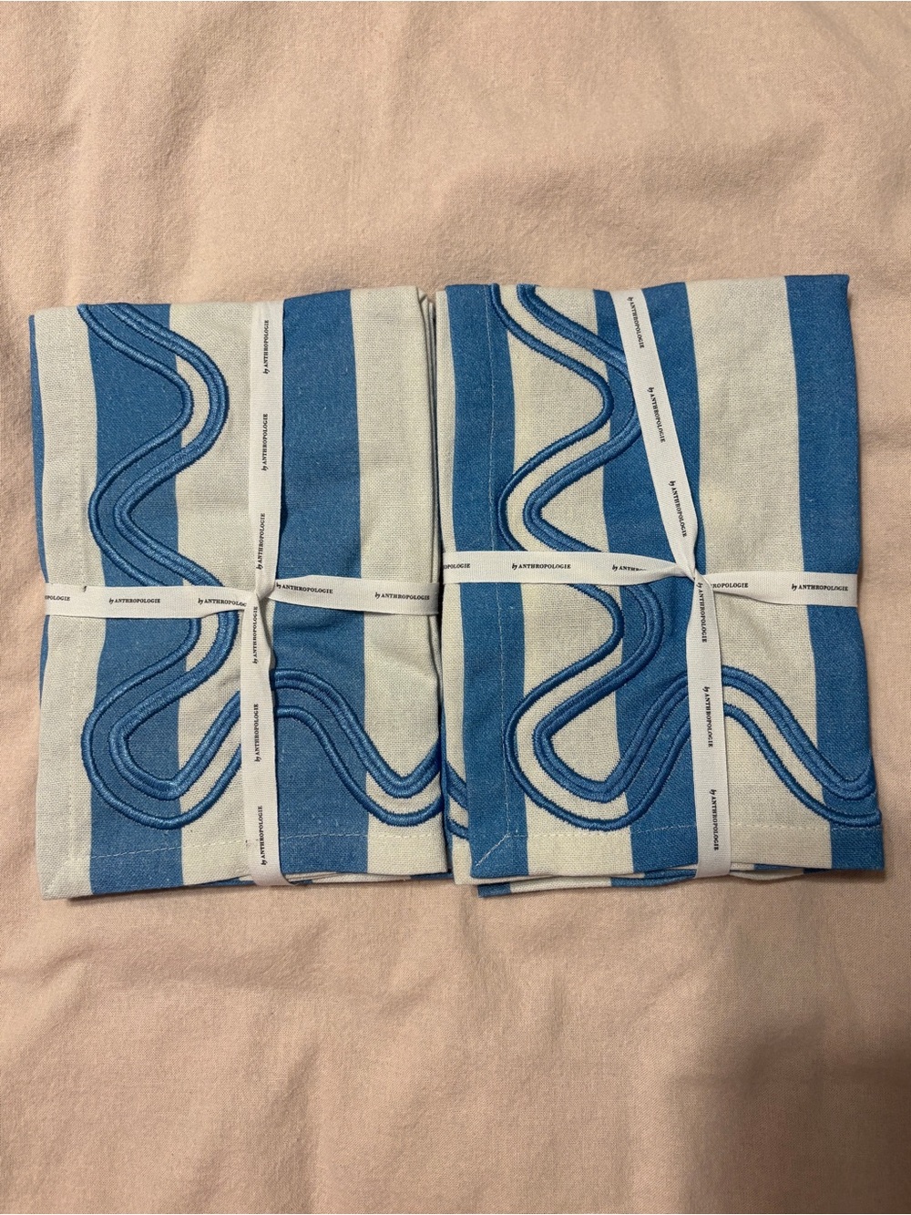 Anthropologie Madeline Striped Embroidered Dinner Napkins Set of 4 - Picture 5 of 5